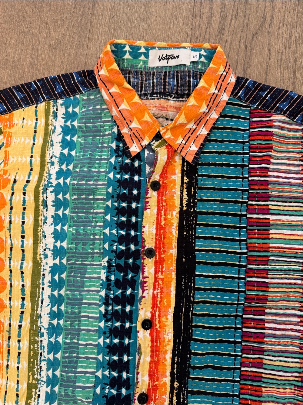 Vatpave Button Down Shirt Bright Multicolor‎  Stripe Short Sleeve Mens Small Fun